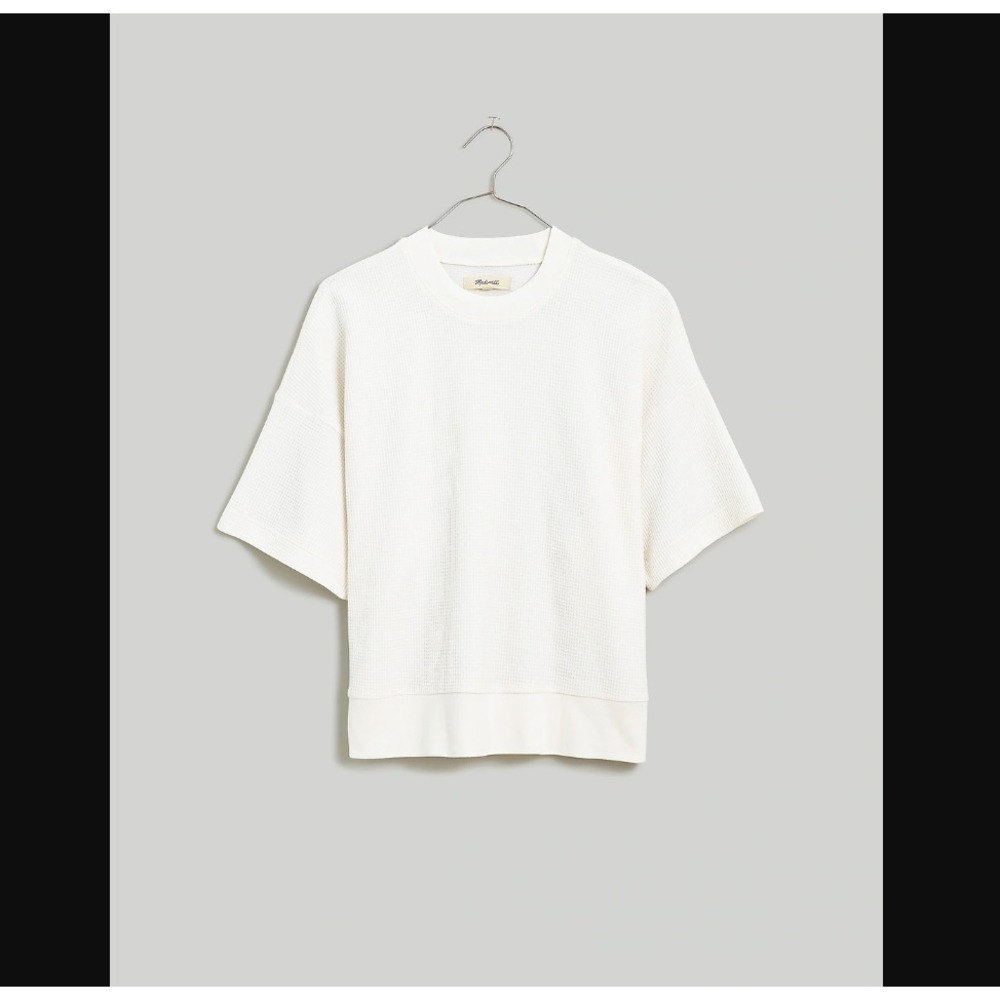 Madewell Womens XXS Waffle Mockneck Tee T Shirt Short Sleeve White‎